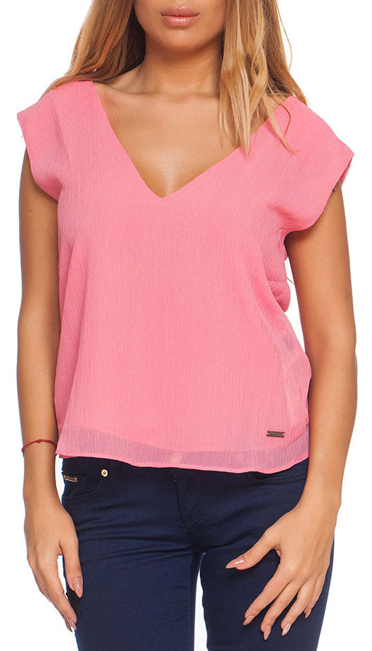 Fendi Women's Pink V-Neck Blouse with Chain Detail