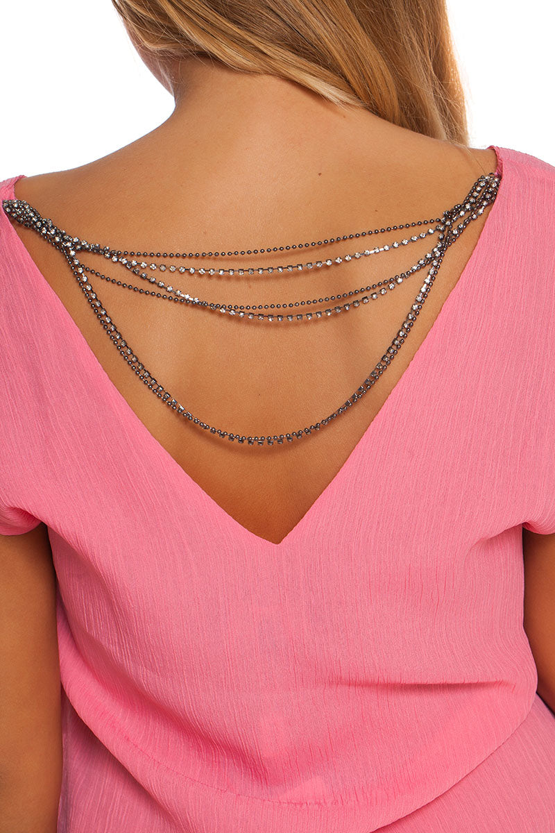 Fendi Women's Pink V-Neck Blouse with Chain Detail