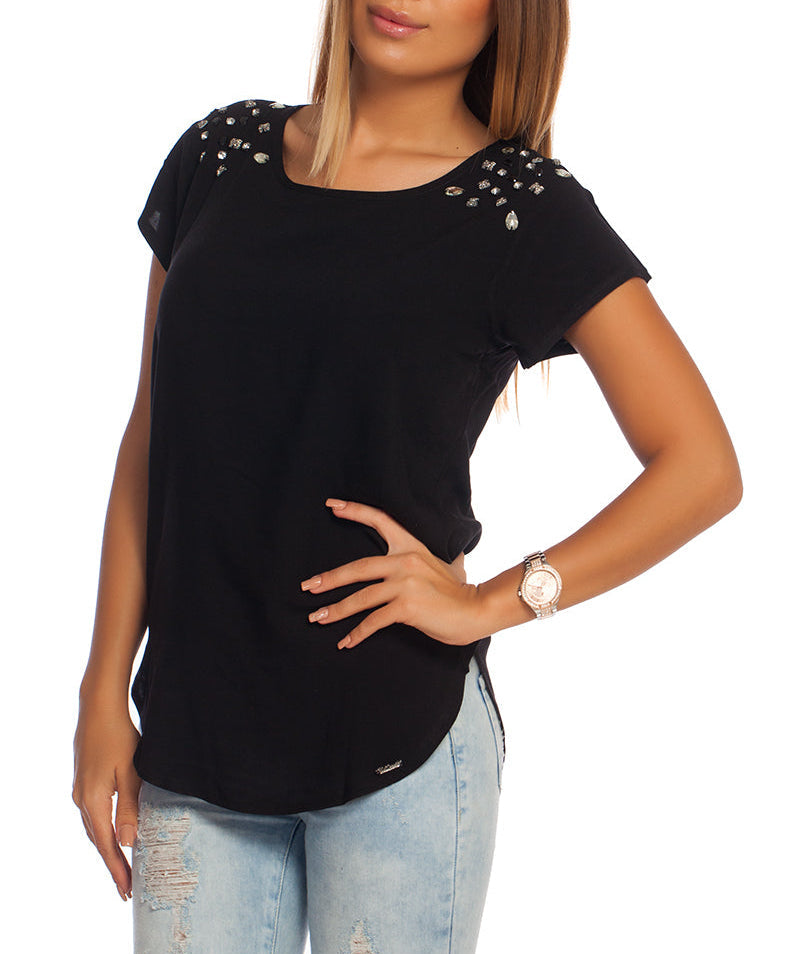 Just Cavalli Women’s Black Crystal-Embellished Cotton T-Shirt