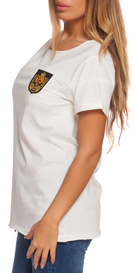 Balmain Women's White Embroidered Crest T-Shirt