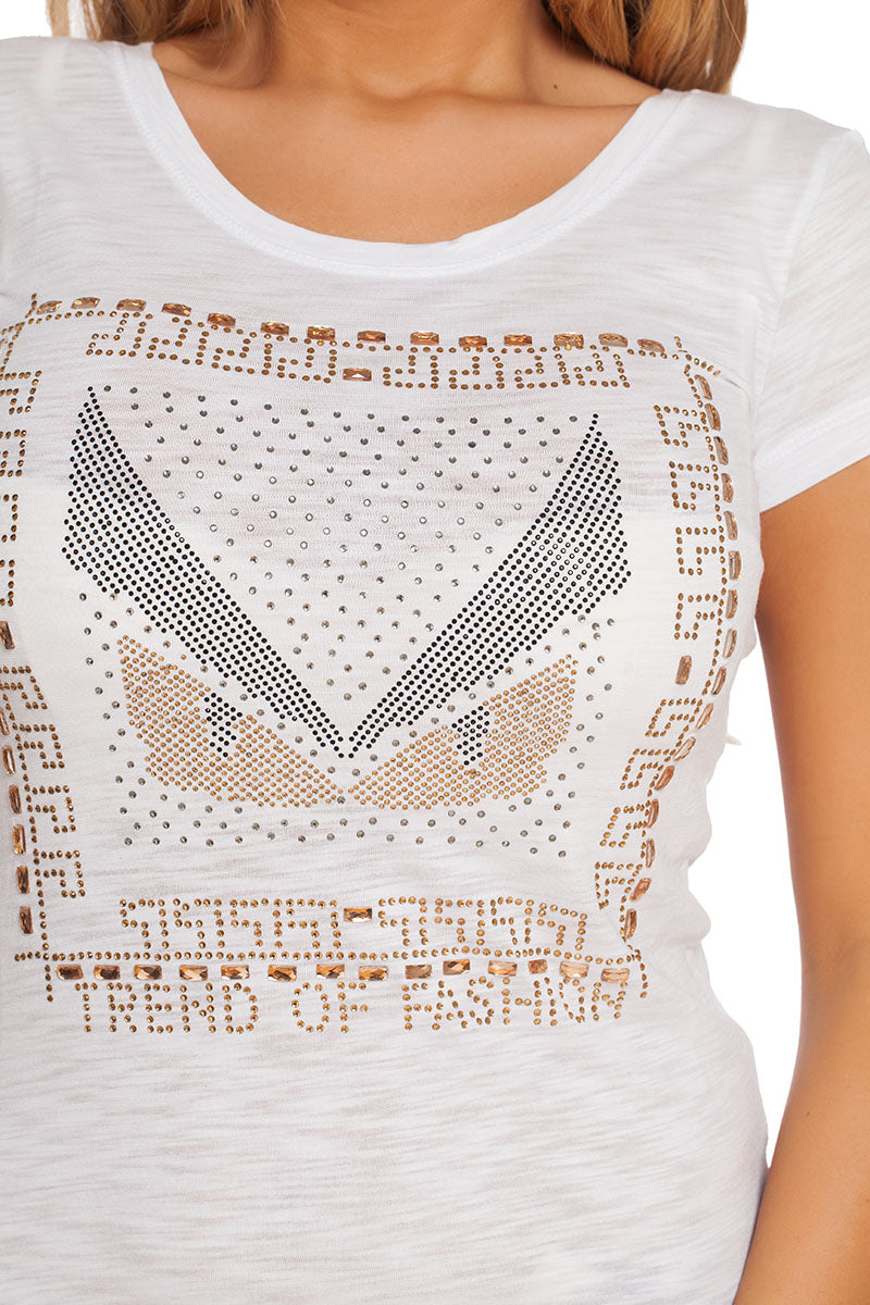 Fendi Women’s White Monster Eyes Crystal-Embellished T-Shirt