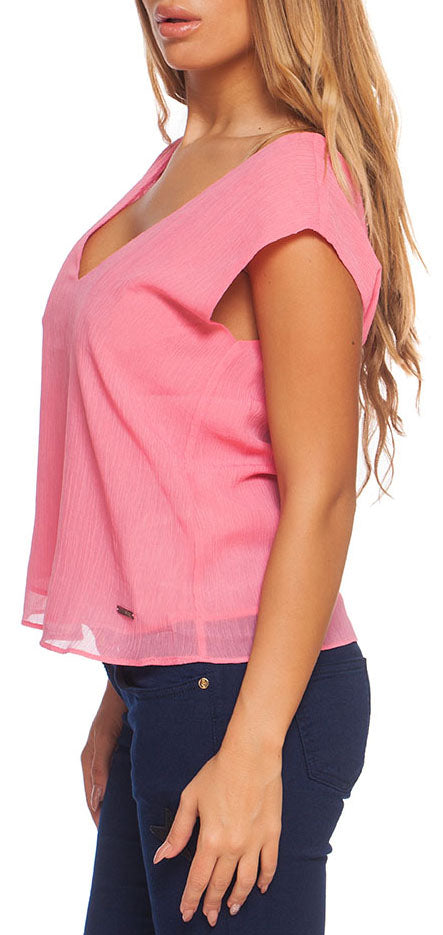 Fendi Women's Pink V-Neck Blouse with Chain Detail
