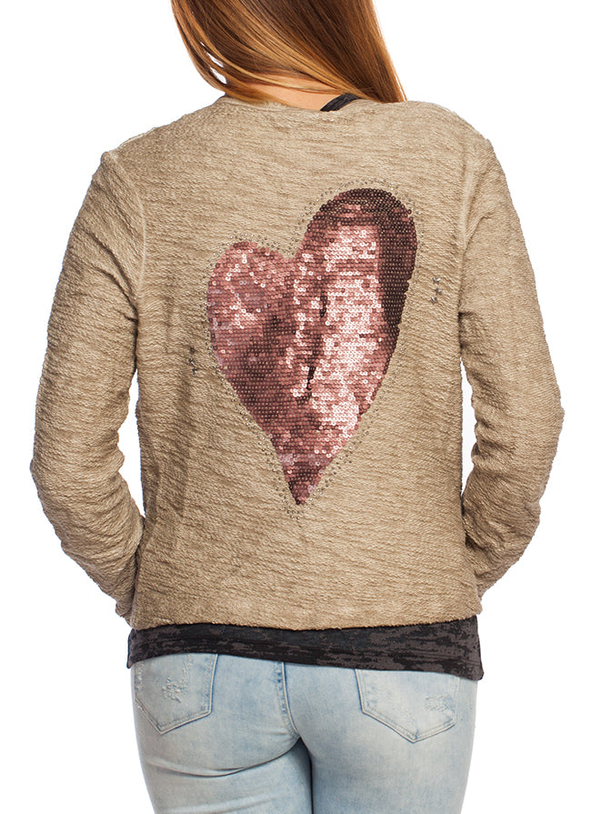 Dsquared2 Women's Beige Textured Cardigan with Sequin Heart