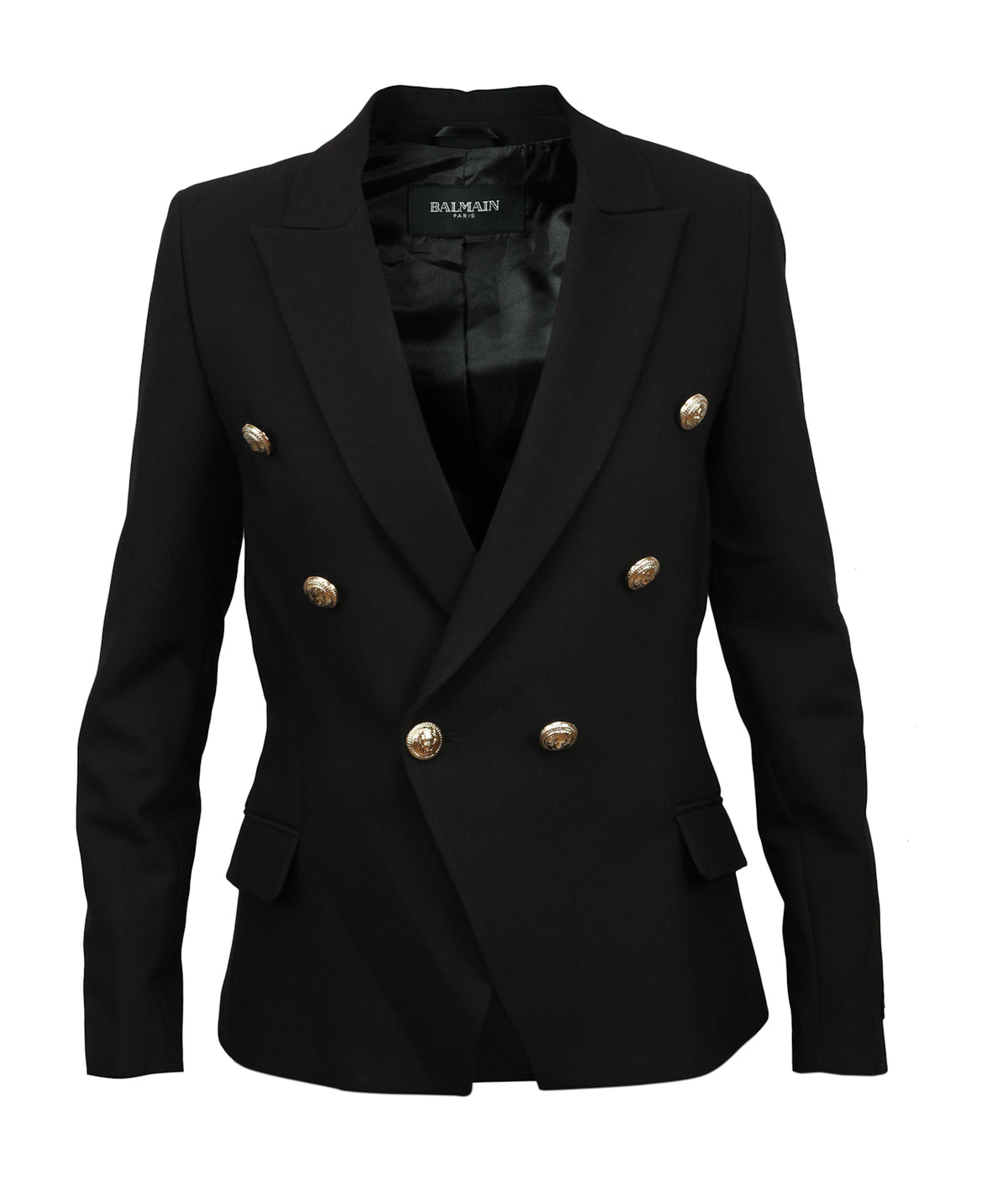 Balmain Women's Black Double-Breasted Blazer with Gold-Tone Buttons